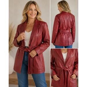 Pamala McCoy Pink Leather Belted Jacket Women’s L Y2K Boho Coat